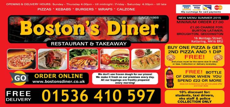 Bostons Diner Pizza Kebab restaurant on Montagu St Kettering