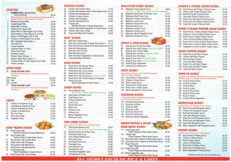 Bamboo Bali Chinese restaurant on Whiteladies Road, Bristol - Everymenu