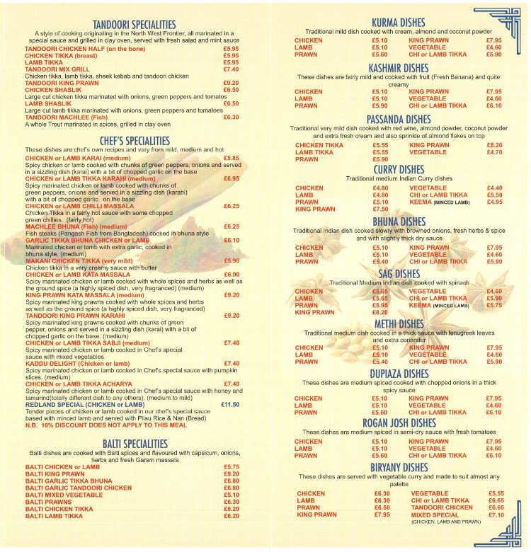 Redland Tandoori Indian Restaurant On Chandos Road, Bristol - Everymenu